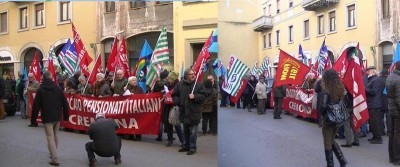 Cgil-Cisl-UIl. Presidio contro e per la modifica della manovra Monti.