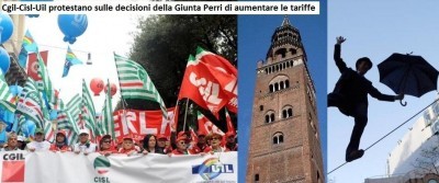 Cgil-Cisl-Uil protestano sulle decisioni della Giunta Perri di aumentare le tariffe.