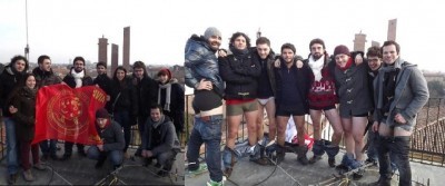  Pavia.Gli studenti universitari protestano sul tetto contro decreto Governo