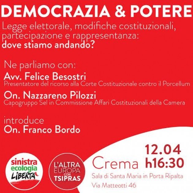 Democrazia e Potere , iniziativa di Sel a Crema