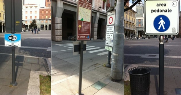 Cremona. Piazza Stradivari una signora urta la segnaletica troppo bassa.