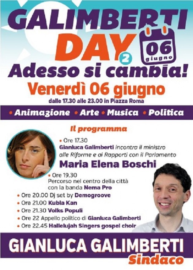 Il Ministro Boschi Venerdì 6 al Galimberti day 2 in piazza Roma alle ore 17.30