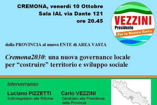 Area Vasta: se ne parla con Vezzini e Pizzetti, a Cremona, venerdì