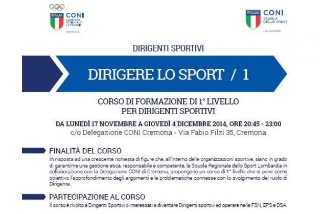 ‘Dirigere lo sport’, corso di formazione a Cremona: iscrizioni aperte