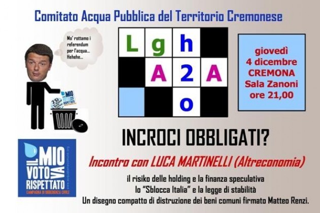 ‘Incroci obbligati?’, a Cremona una serata con il Comitato Acqua Pubblica