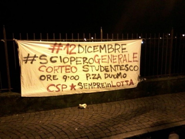 Gli studenti di Crema partecipano alla sciopero del 12 dicembre indetto da Cgil e Uil