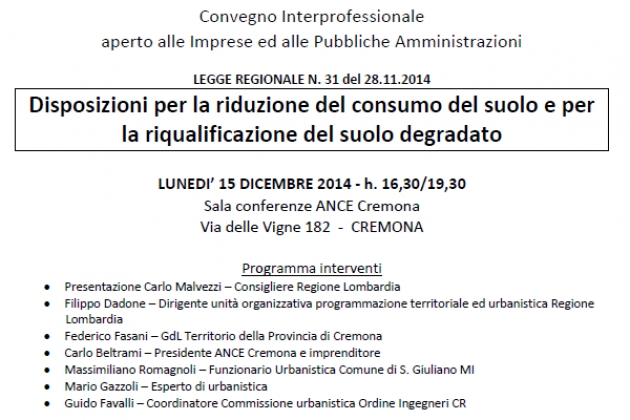 Consumo di suolo, lunedì a Cremona un convegno interprofessionale