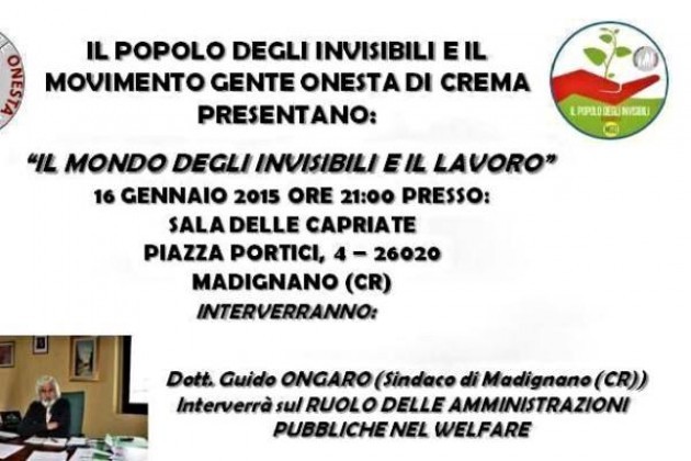 Provincia di Cremona, ‘Il mondo degli invisibili e il lavoro’ a Madignano