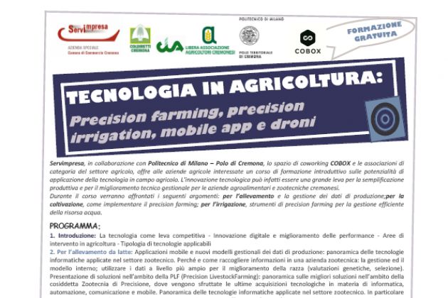 Corso di applicazione di tecnologie in agricoltura a Cremona, lezioni al Cobox