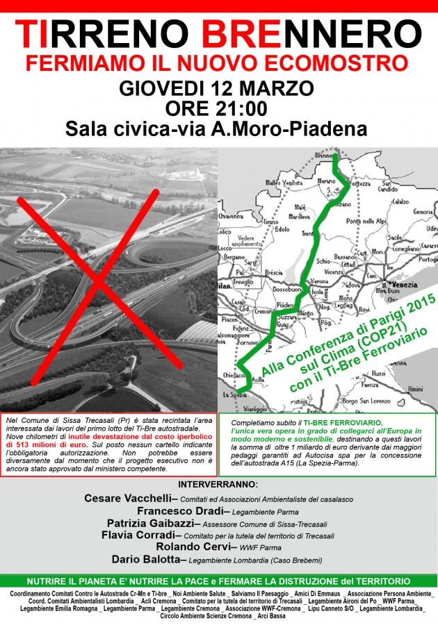 Una serata sulla Ti-Bre in provincia di Cremona, se ne parla il 12 marzo a Piadena