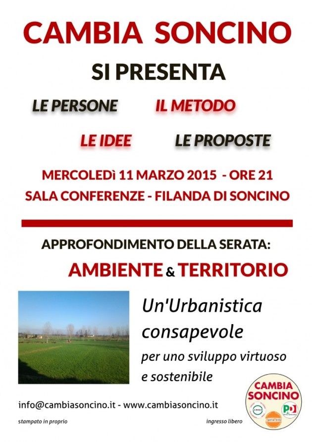 Ambiente in provincia di Cremona, ne parla la coalizione Cambia Soncino