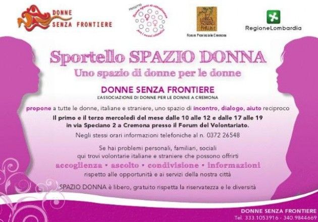 Mercoledì si presenta a Cremona lo sportello Spazio Donna