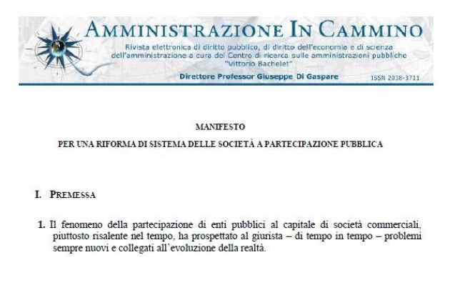 Sulla rivista ‘Amministrazione in Cammino’ il piano di riforma delle società pubbliche