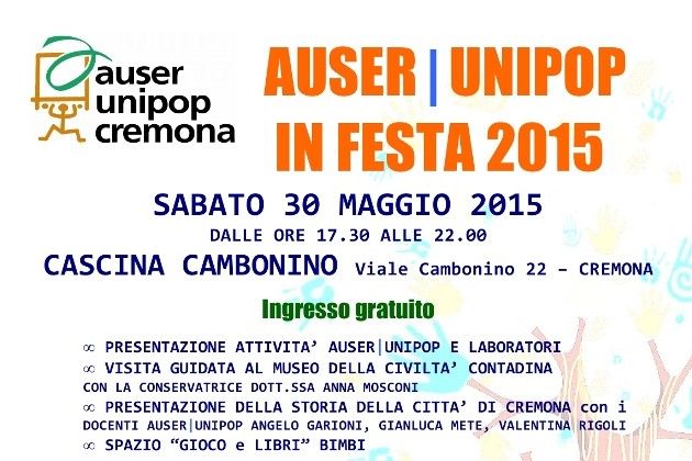 Auser Unipop Cremona in festa, appuntamento sabato alla Cascina Cambonino