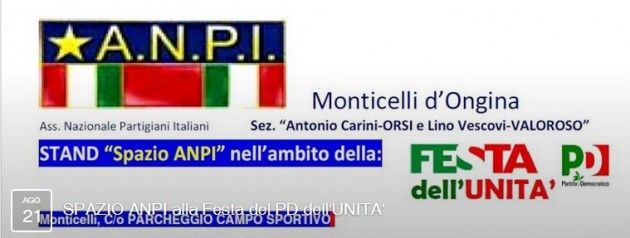 STAND ‘Spazio ANPI ‘ nell’ambito della FESTA PD dell’UNITA’ di Monticelli d'Ongina