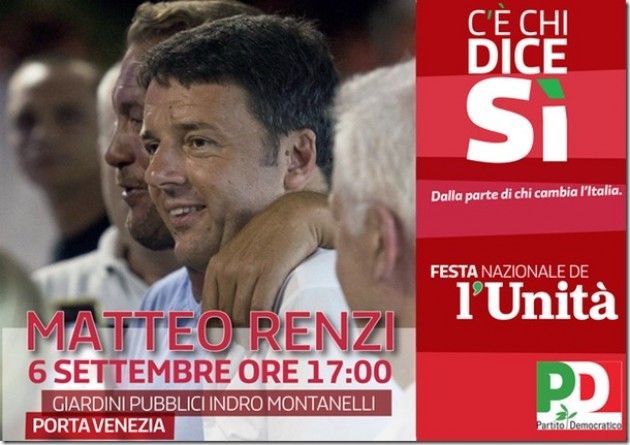 Domenica a Milano Renzi chiuderà la Festa nazionale de l’Unità