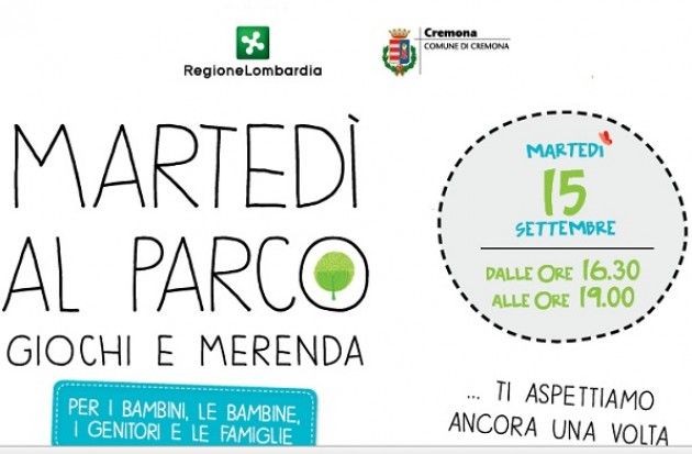 Martedì 15 settembre Bambini, genitori, famiglie e nonni tutti al Parco Sartori di Cremona