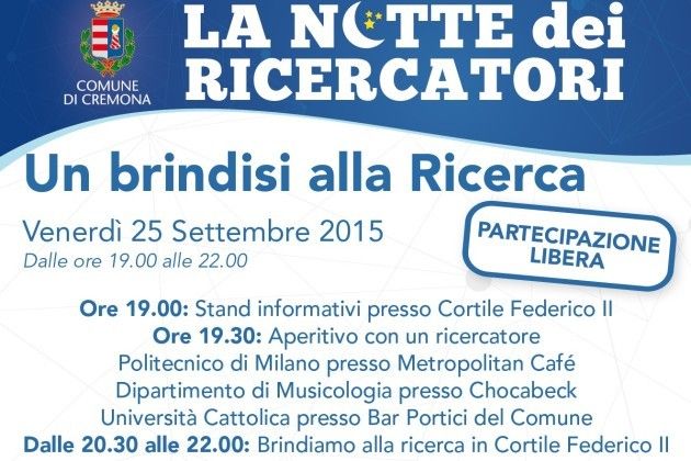 A Cremona ‘La Notte dei Ricercatori’, il 25 settembre ricco programma