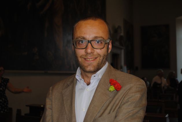 Paolo Carletti si complimenta con Eugenio Marchesi per la sua nomina a Presidente Botteghe del Centro di Cremona