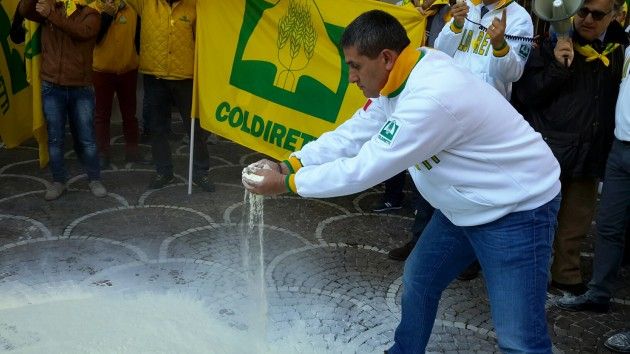 Latte, Coldiretti: allevatori rovesciano polvere di latte davanti all’Antitrust