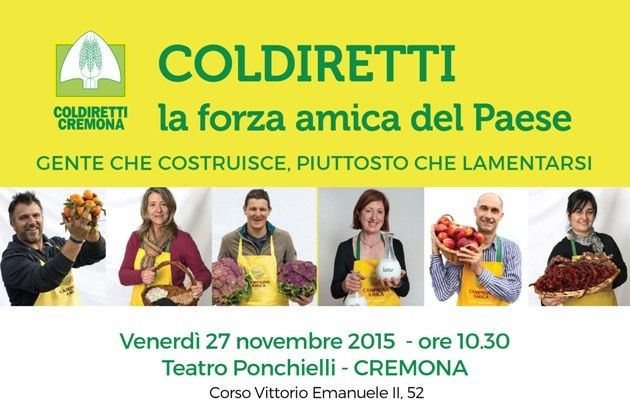 Venerdì a Cremona ‘Coldiretti, la forza amica del Paese’, appuntamento al Ponchielli