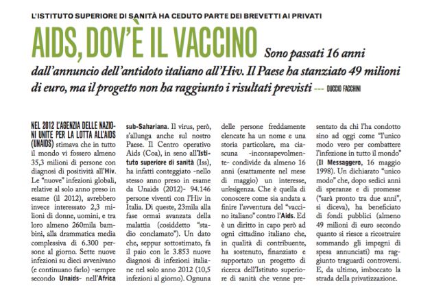 Giornata di lotta all’AIDS, Altreconomia: ‘Manca chiarezza sul presunto vaccino’