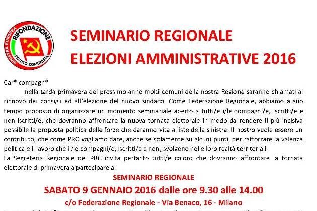 Rifondazione Comunista Lombardia, seminario regionale a Milano il 9 gennaio