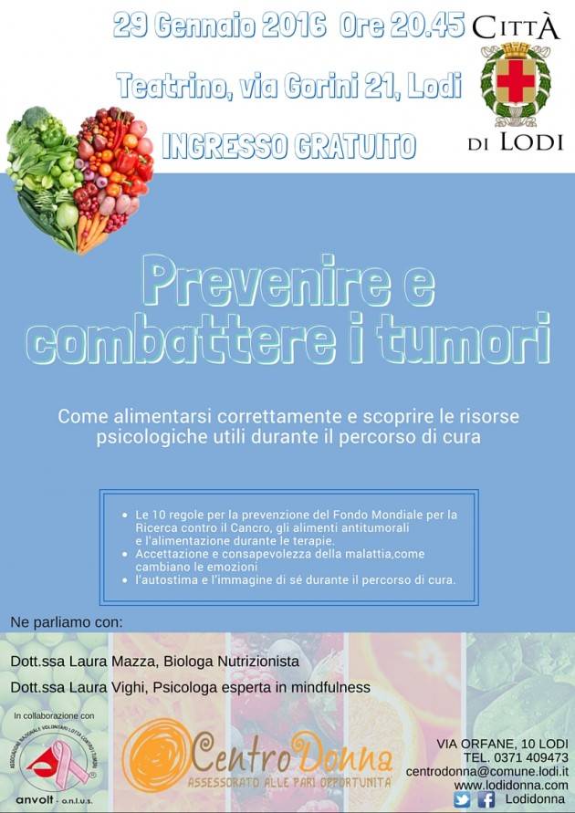 Lodi - Come prevenire e combattere i tumori