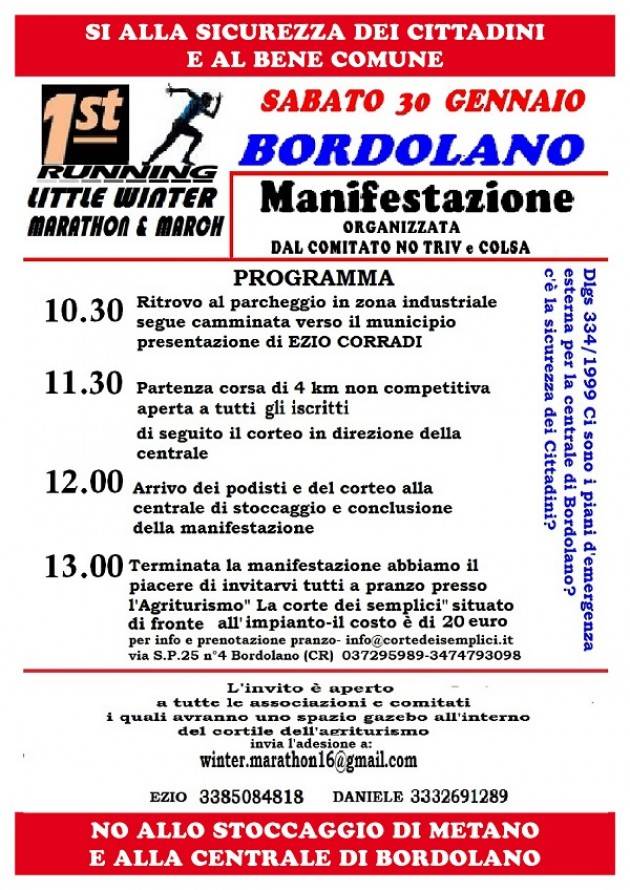 Verso il Referendum NO Trivelle : Manifestazione Maratona a Bordolano (CR) sabato 30 gennaio 2016