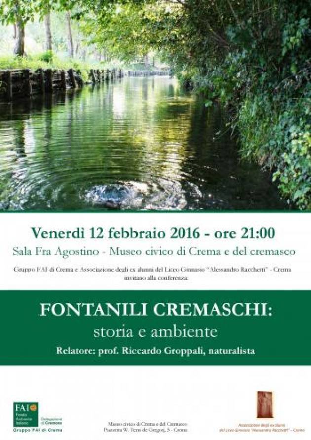 Fontanili  Se ne parla al Museo civico di Crema e del Cremasco con Riccardo Groppali