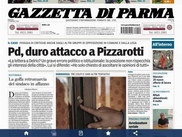 Solidarietà al sindaco di Parma, Pizzarotti