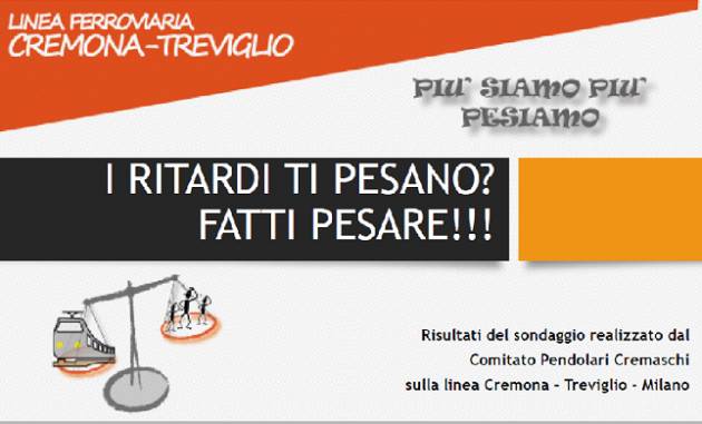 Sondaggio sulla tratta ferroviaria Cremona-Treviglio-Milano . Circa 500 passeggeri rispondono  