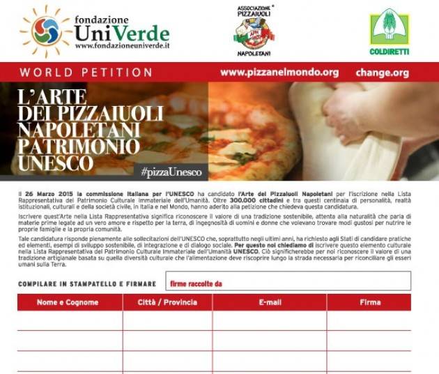 Coldiretti: Pizza patrimonio dell'umanità oggi  si firma nei mercati di Campagna Amica