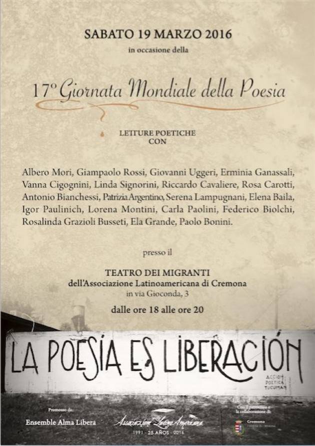 Cremona L'Ensemble Alma Libera legge poesie