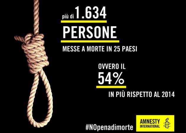 Amnesty diffonde i dati sulla pena di morte nel 2015. Il più alto numero da oltre 25 anni