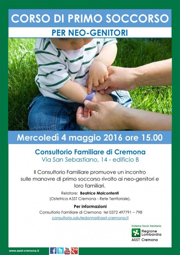 ASST Cremona Primo soccorso per genitori, incontro mercoledì 4 maggio