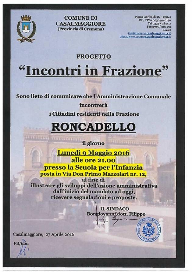 Casalmaggiore  Il comune convoca incontro a Roncadello
