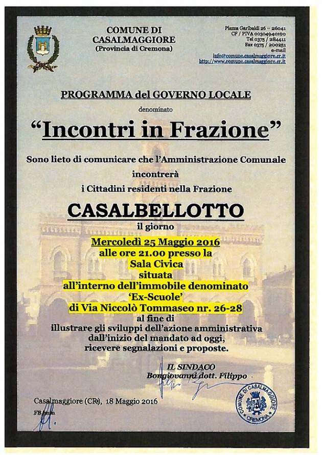 Casalmaggiore convoca assemblea delle frazioni di Casalbellotto