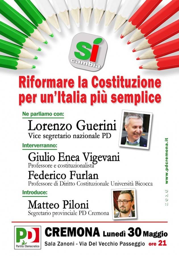 Referendum Costituzione Lorenzo Guerini (Pd) a Cremona per SI