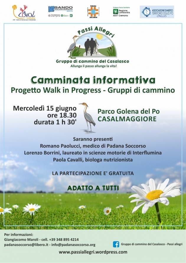 Walk in Progress - Gruppo di Cammino del Casalasco si presenta al territorio spostata al 15 giugno