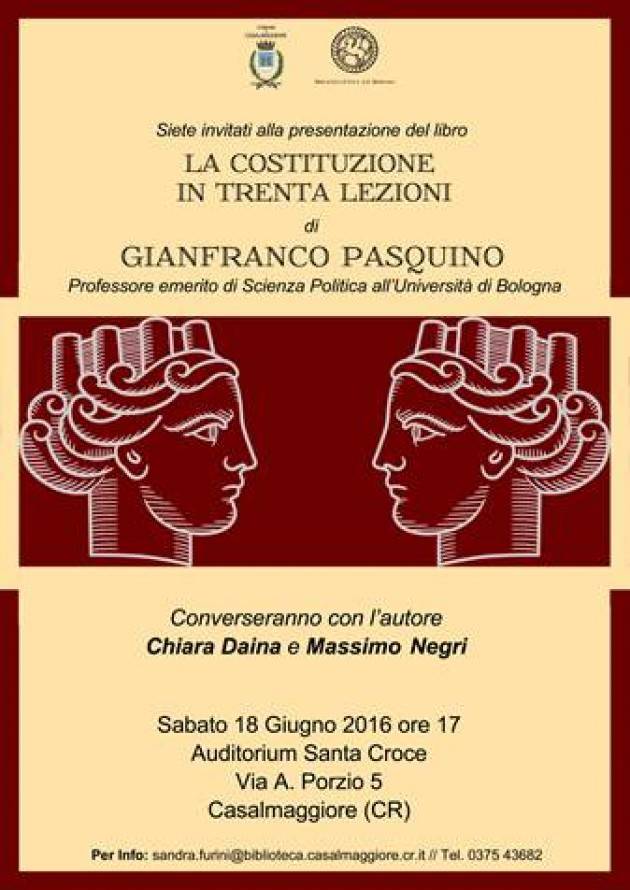 A Casalmaggiore  Gianfranco Pasquino presenta il libro la Costituzione in trenta lezioni