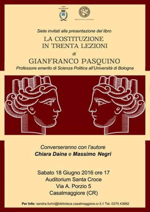 A Casalmaggiore Gianfranco Pasquino presenta il libro la Costituzione in trenta lezioni