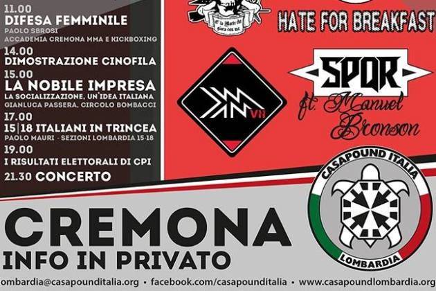 Cremona, festa regionale CasaPound: Bordo (Sinistra Italiana) scrive al prefetto
