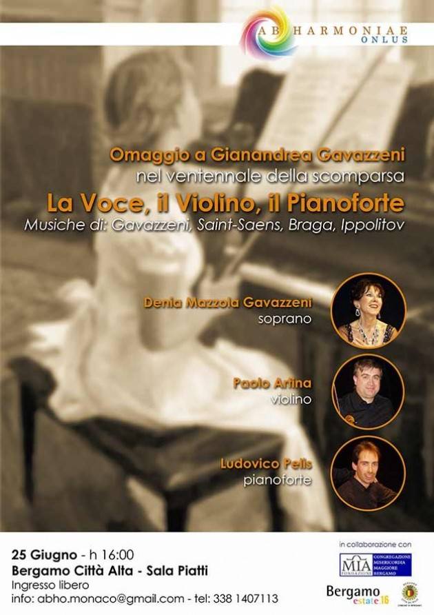 Tre bergamaschi uniti per Gavazzeni: voce, violino pianoforte Pelis, Artina, Mazzola