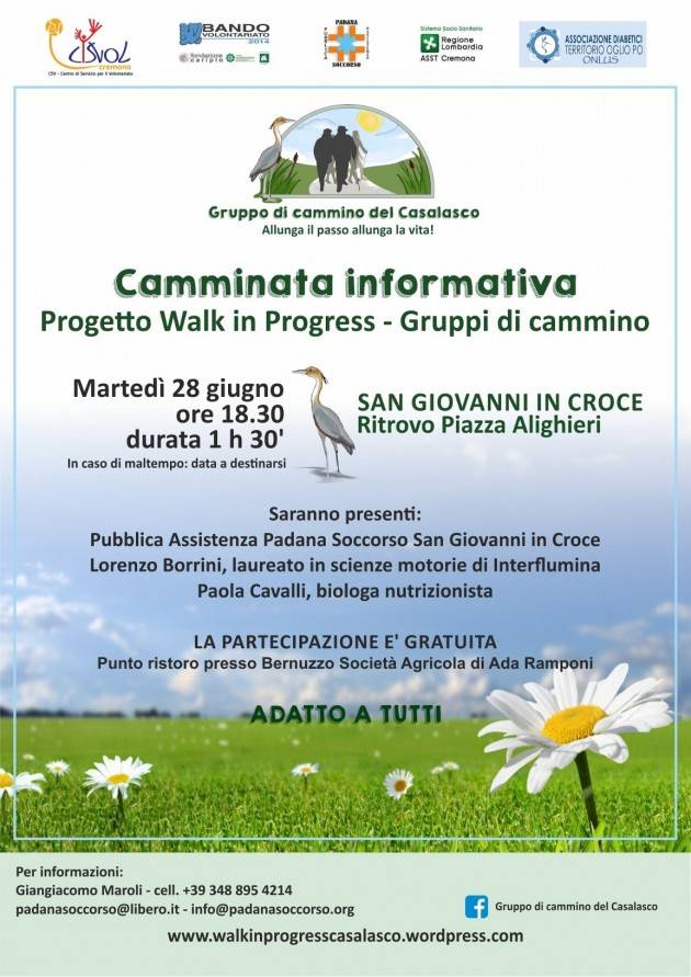 Walk in Progress - Gruppo di Cammino del Casalasco si presenta al territorio Tutti a San Giovanni