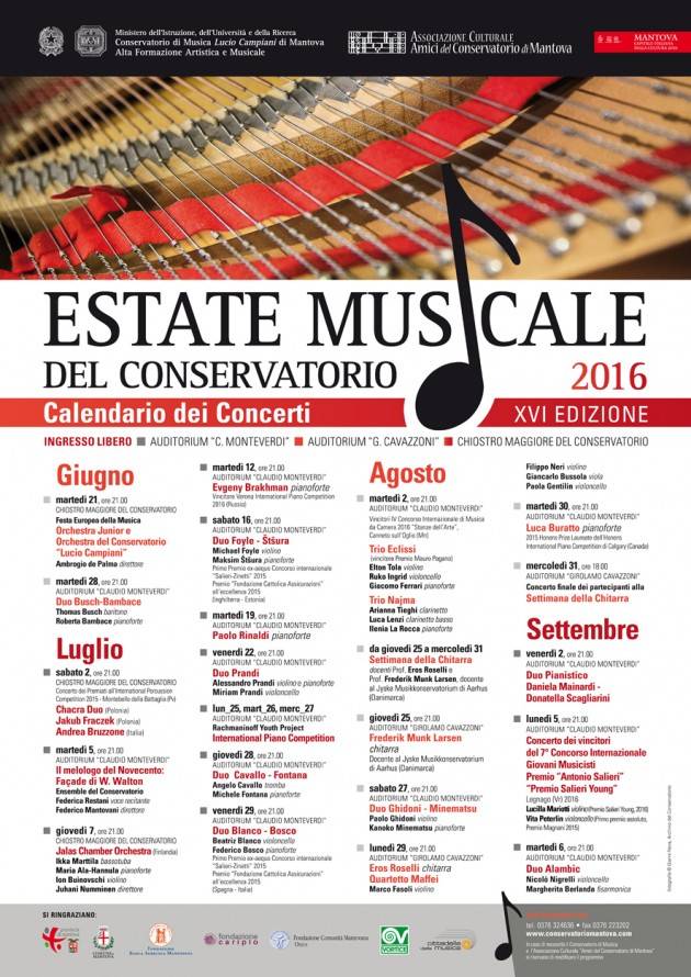 Mantova Estate 2016 del Conservatorio Il programma completo di tutta la rassegna
