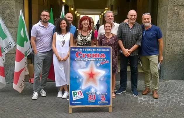 Stasera martedì 23 agosto Al via  La Festa dell’Unità di Crema durerà fino a lunedì 5 settembre Il programma completo