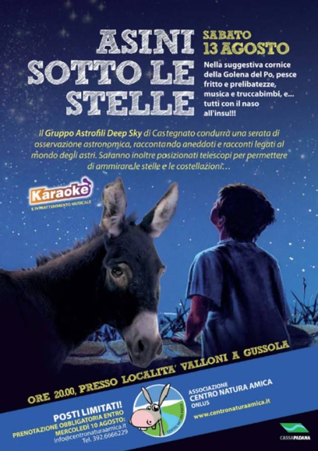 Gli Asini sotto le stelle a Gussola  sabato 13 agosto  con il Gruppo Astrofili Deep Sky