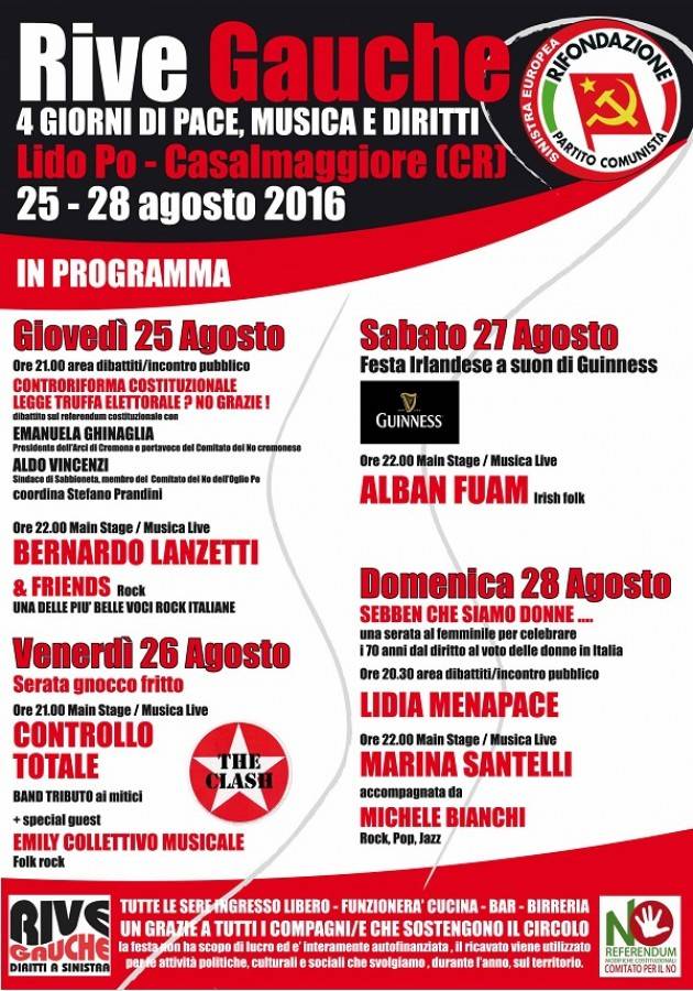 La Festa 'Rive Gauche' del  circolo di PRC Casalmaggiore dal  25 al 28 agosto 2016