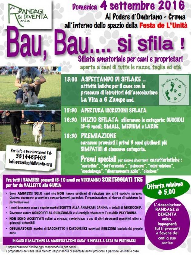 Crema Secondo  grande appuntamento amatoriale  per cani e proprietari bau , bau … si sfila.